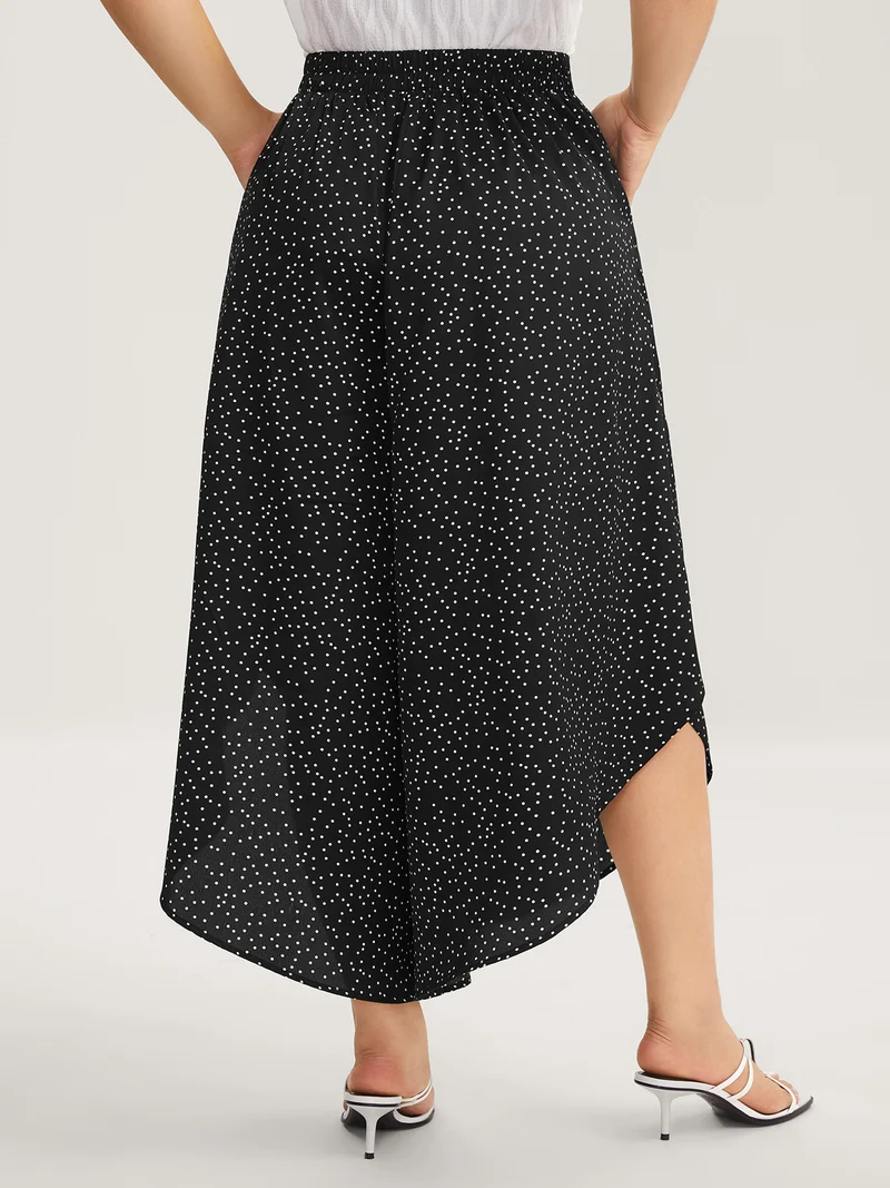 Little Dots Asymmetrical Hem Slit Pants