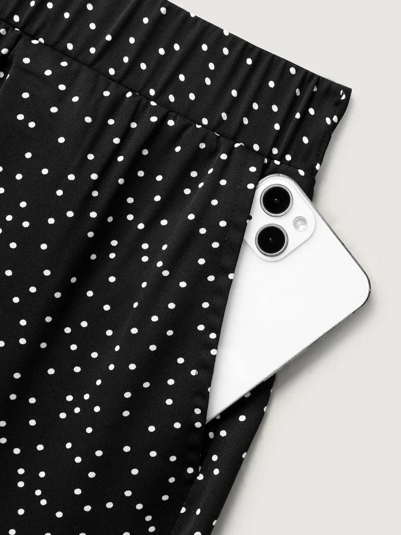 Little Dots Asymmetrical Hem Slit Pants