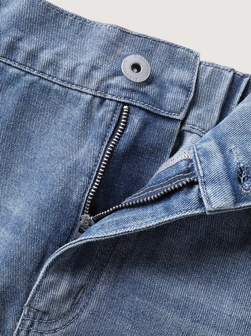 Colorful Hem Classic Cut Denim Skirt