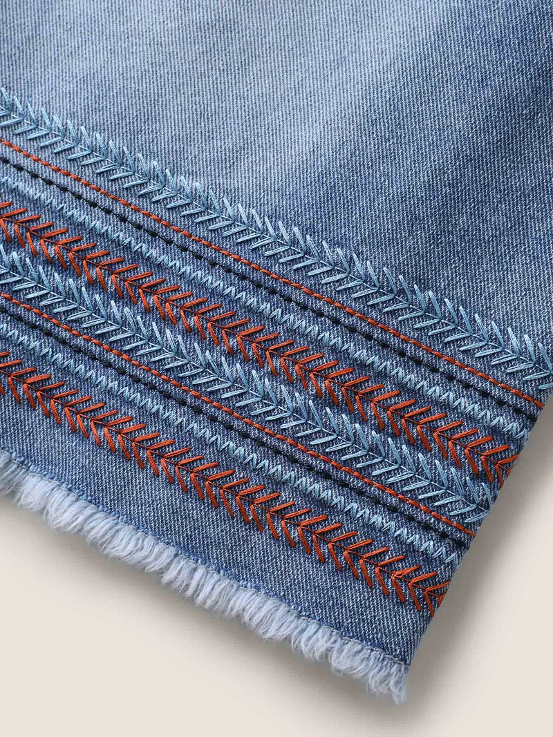 Colorful Hem Classic Cut Denim Skirt