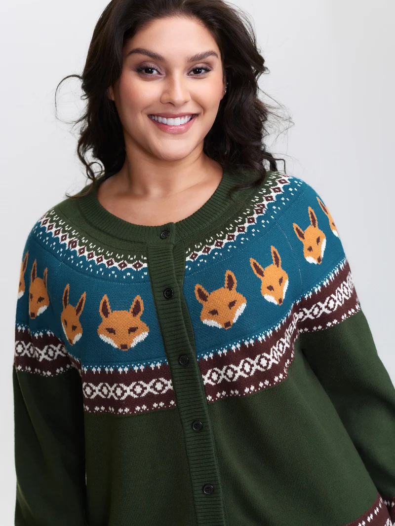 Fox Fair-Isle Jacquard Knit Cardigan