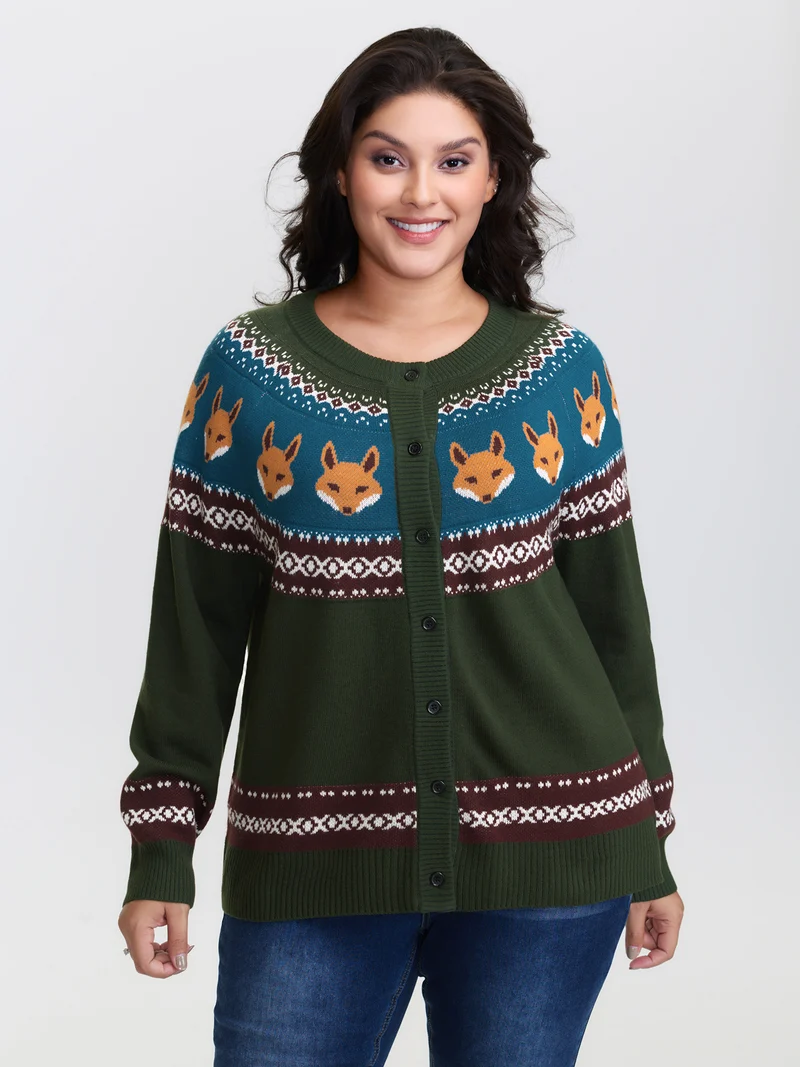 Fox Fair-Isle Jacquard Knit Cardigan