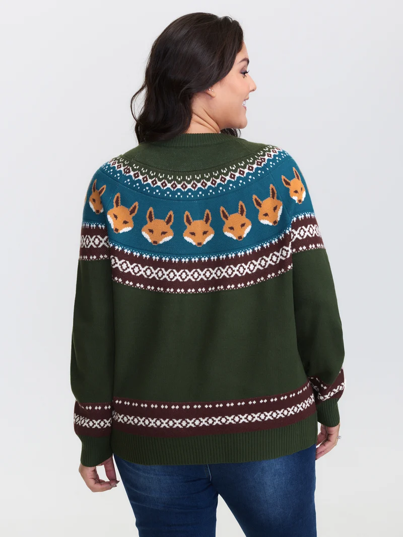 Fox Fair-Isle Jacquard Knit Cardigan