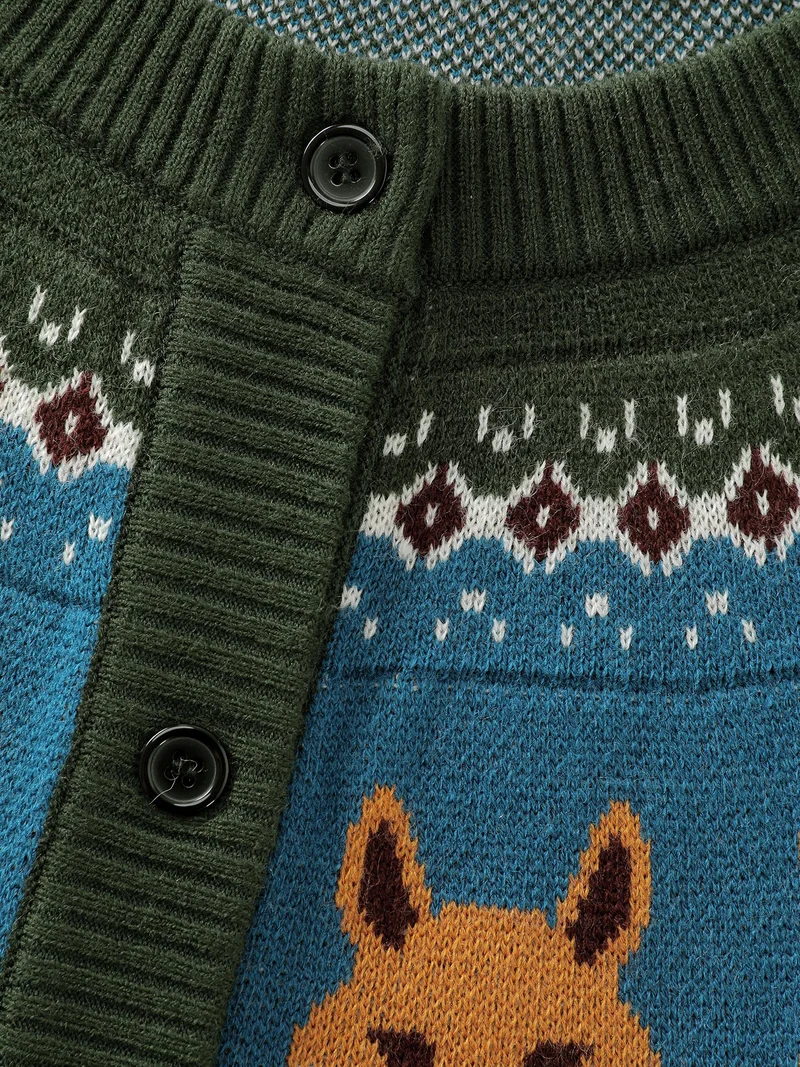 Fox Fair-Isle Jacquard Knit Cardigan