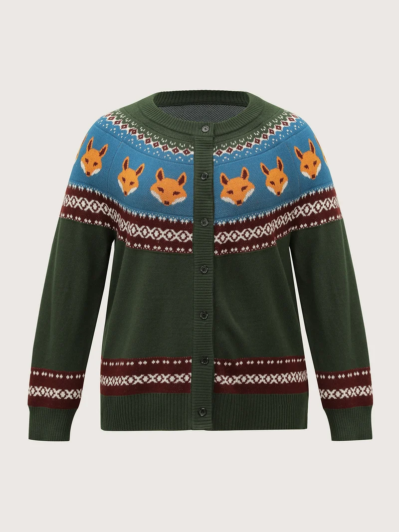 Fox Fair-Isle Jacquard Knit Cardigan