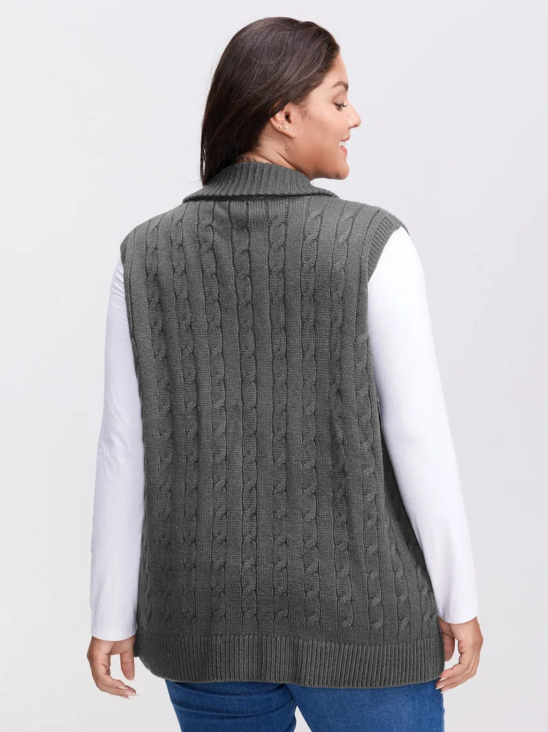 Cable Zipper Sleeveless Knit Cardigan