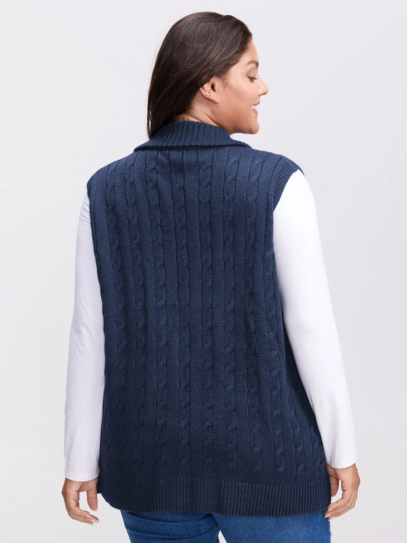 Cable Zipper Sleeveless Knit Cardigan