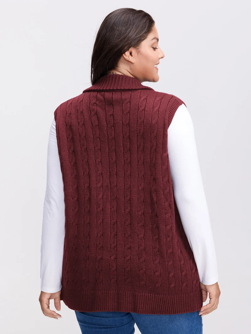Cable Zipper Sleeveless Knit Cardigan