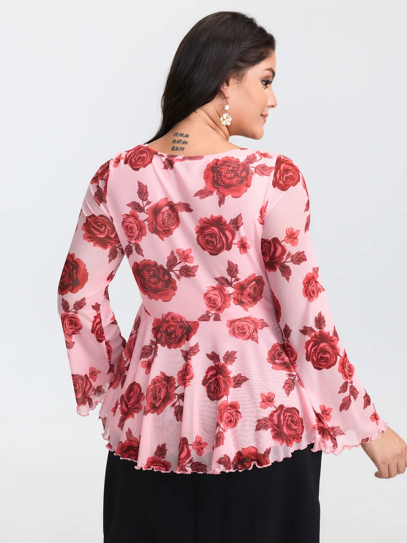 Rosy Romance Sweetheart Neckline Stretchy Blouse