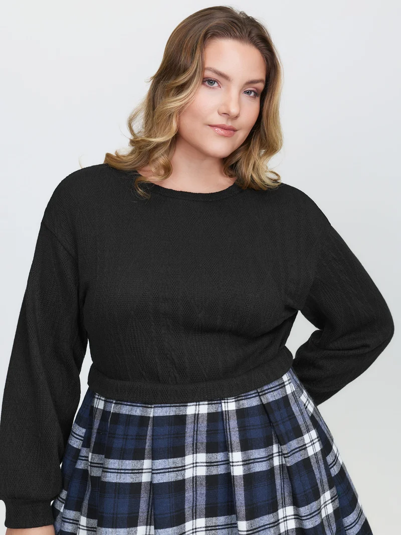 Layered Plaid Pockets Midi Dress