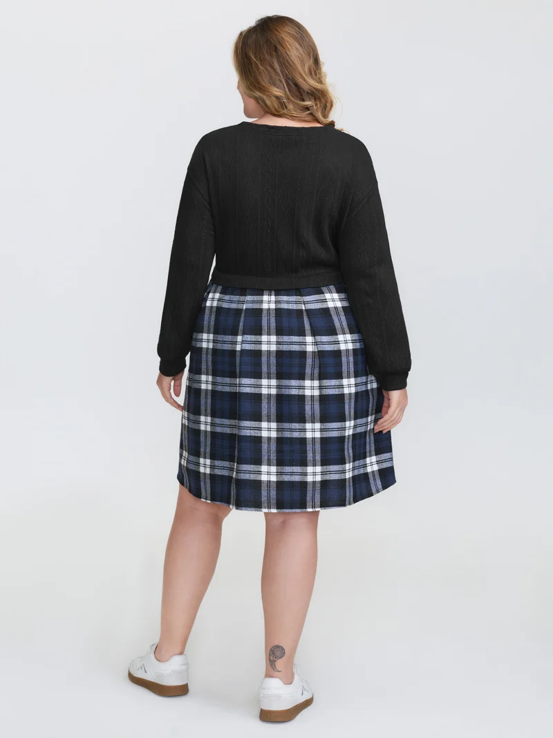 Layered Plaid Pockets Midi Dress