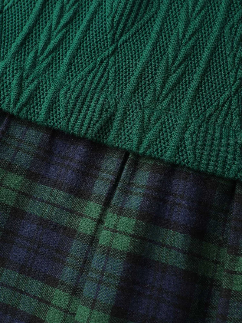 Layered Plaid Pockets Midi Dress