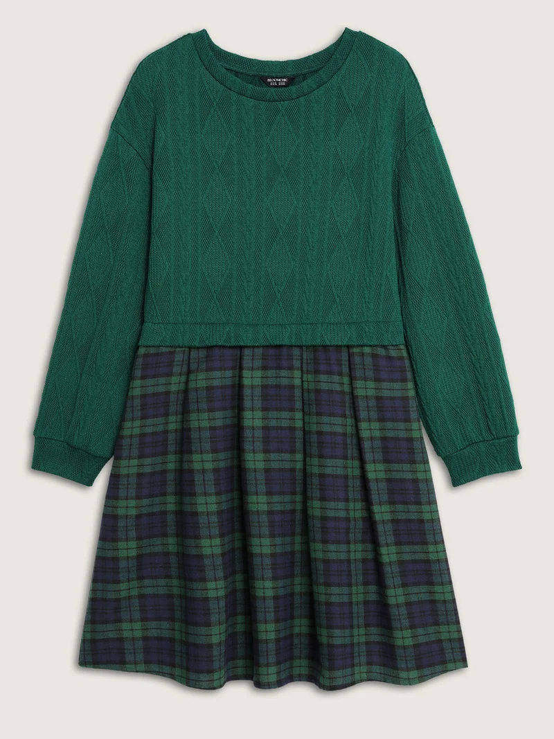 Layered Plaid Pockets Midi Dress
