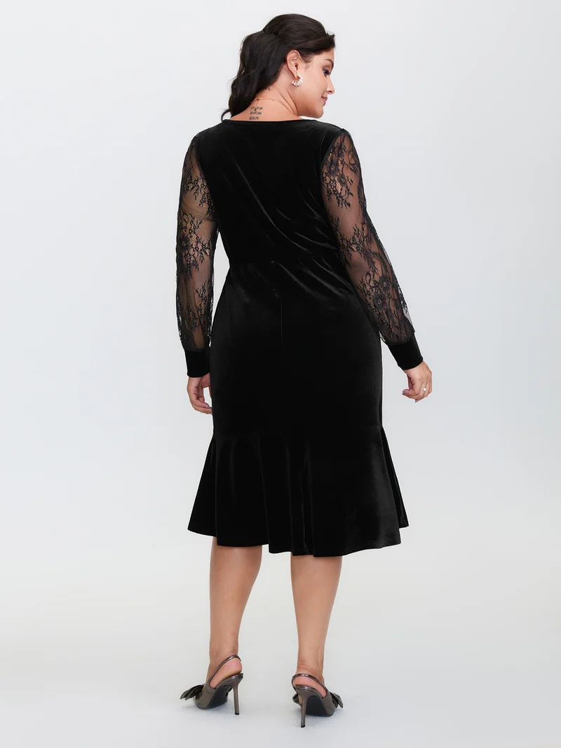 Timeless Velvet Lace Mesh Midi Dress