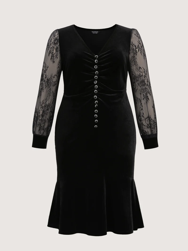 Timeless Velvet Lace Mesh Midi Dress