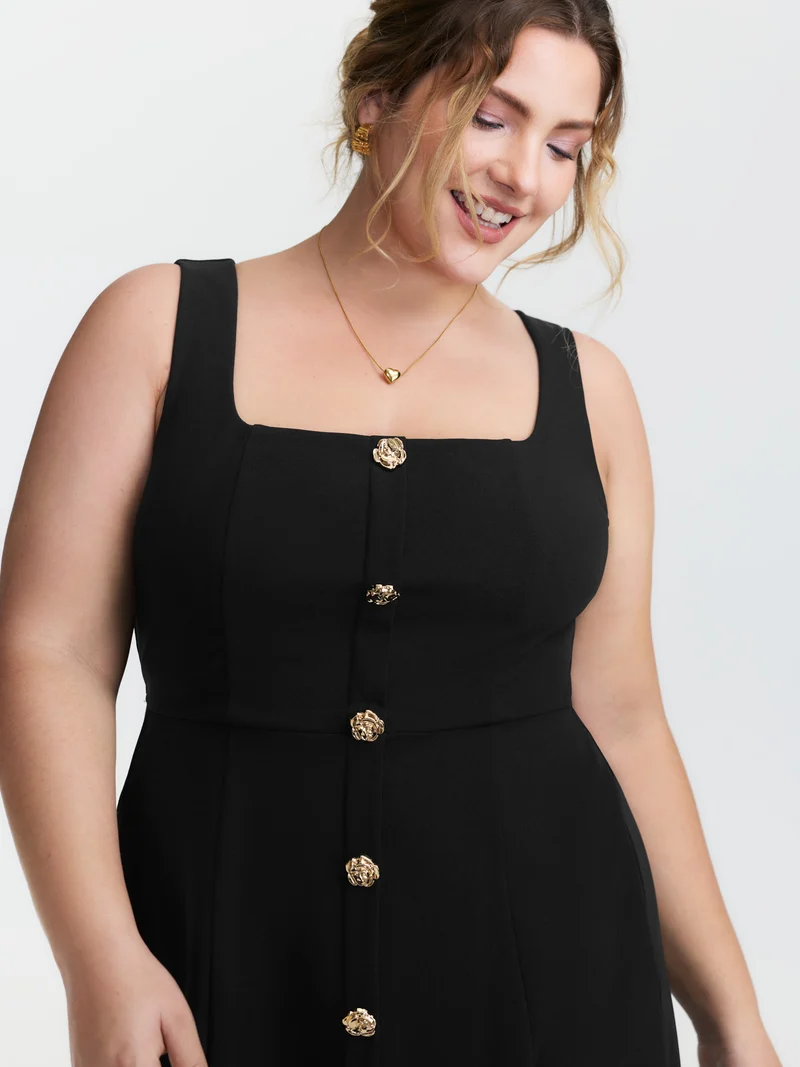 Cinched-Waist Button Detail Maxi Dress