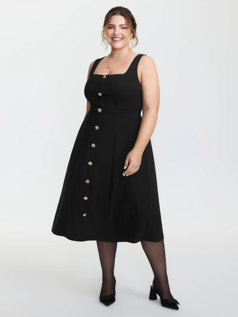 Cinched-Waist Button Detail Maxi Dress