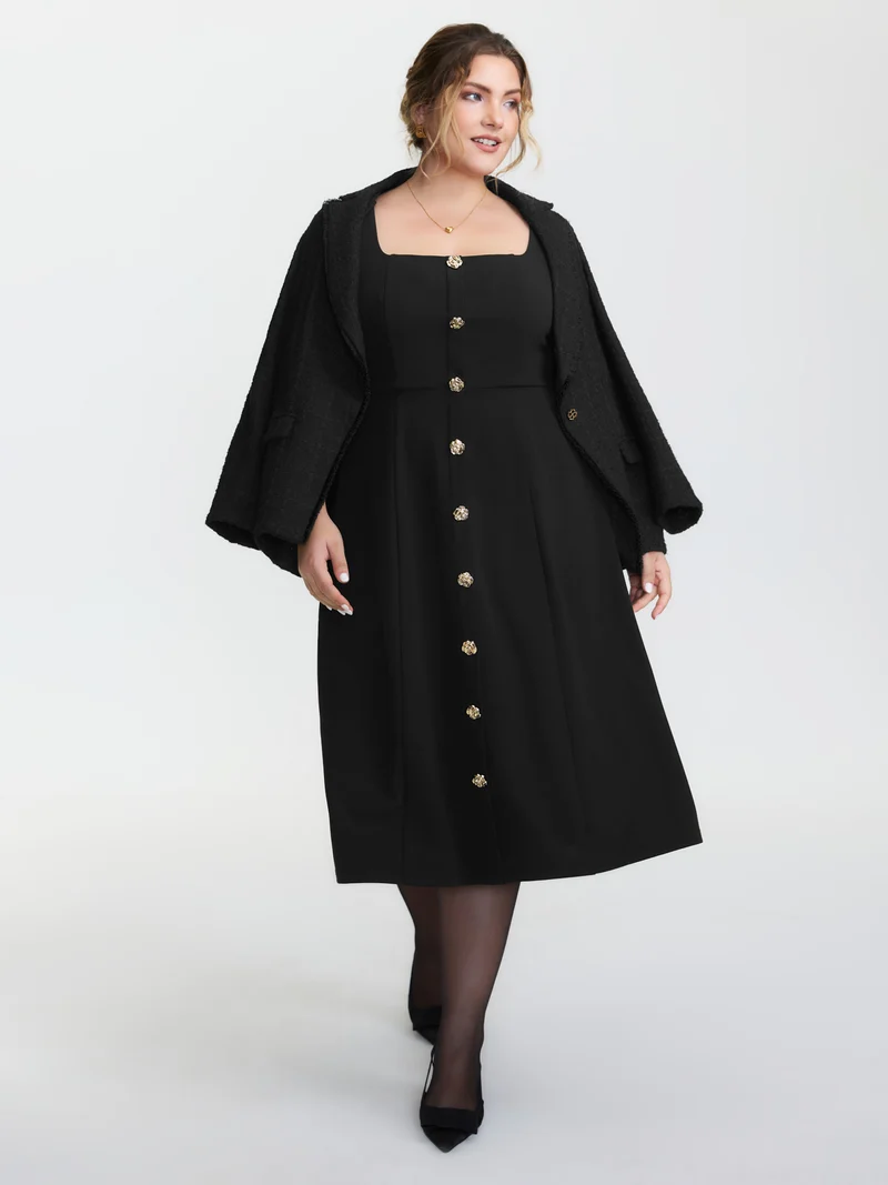Cinched-Waist Button Detail Maxi Dress