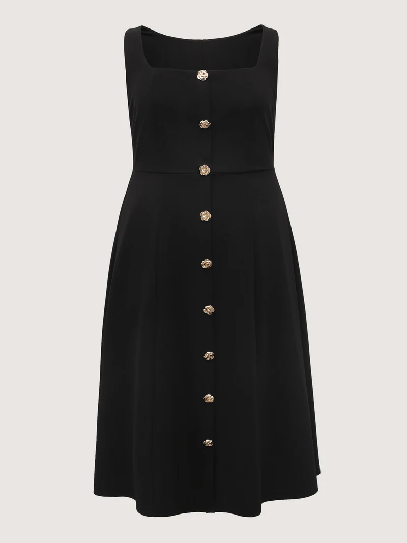 Cinched-Waist Button Detail Maxi Dress