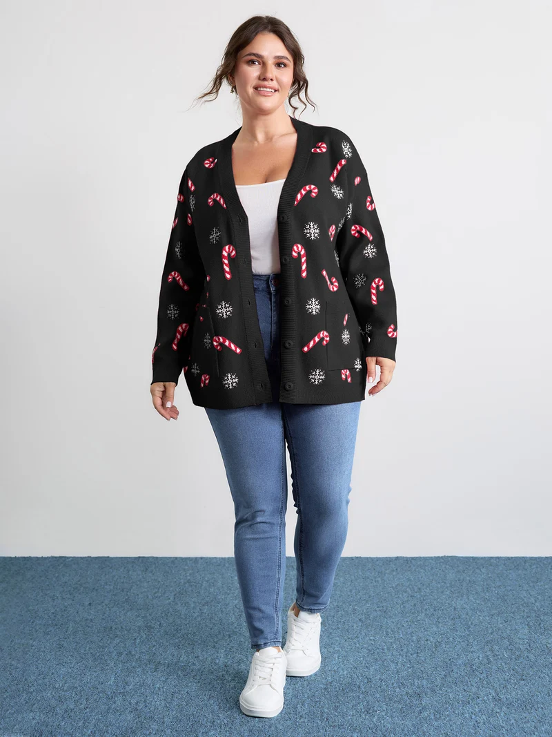 Holiday Candy Patch Pockets Knit Cardigan
