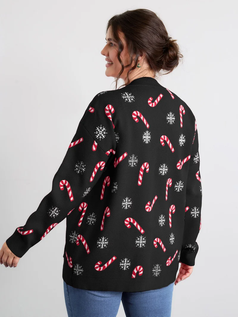 Holiday Candy Patch Pockets Knit Cardigan