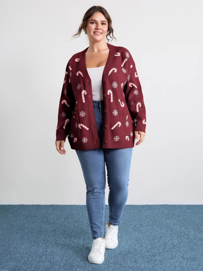 Holiday Candy Patch Pockets Knit Cardigan