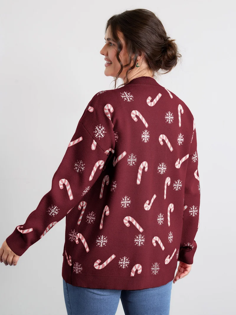 Holiday Candy Patch Pockets Knit Cardigan