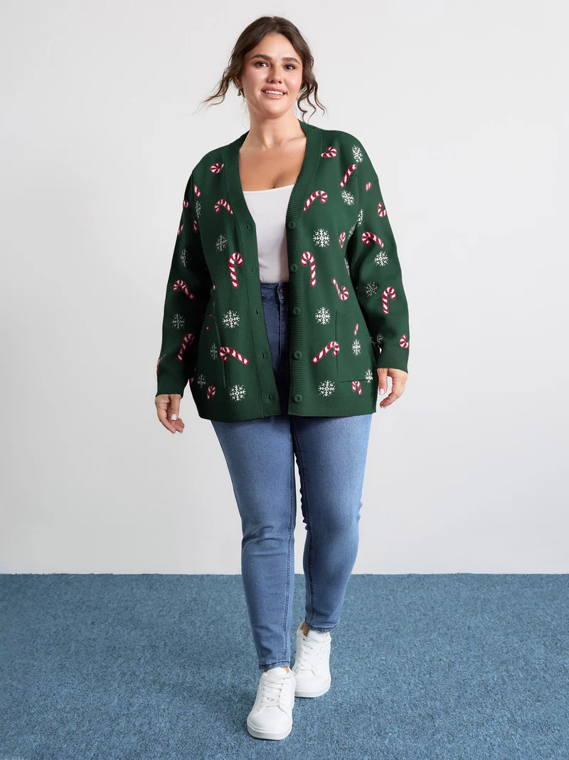 Holiday Candy Patch Pockets Knit Cardigan