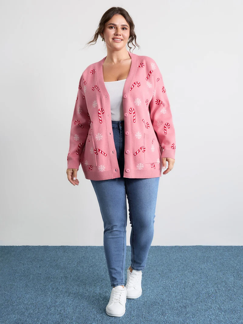 Holiday Candy Patch Pockets Knit Cardigan