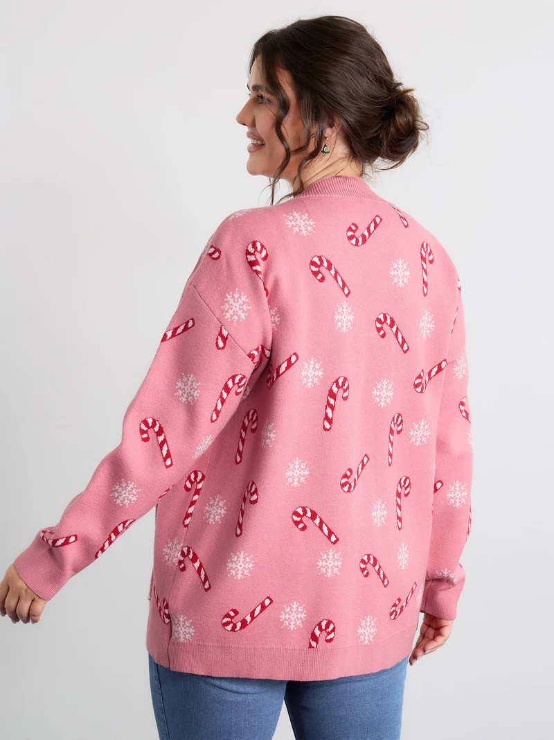 Holiday Candy Patch Pockets Knit Cardigan