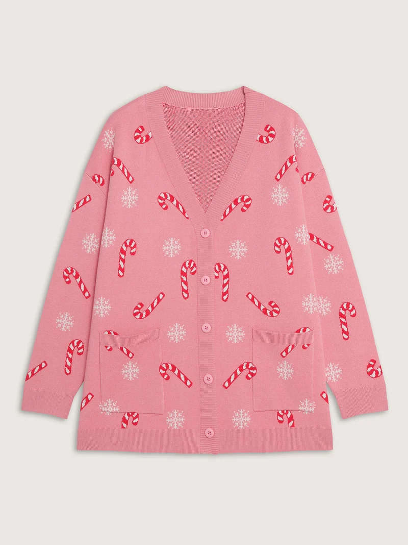 Holiday Candy Patch Pockets Knit Cardigan