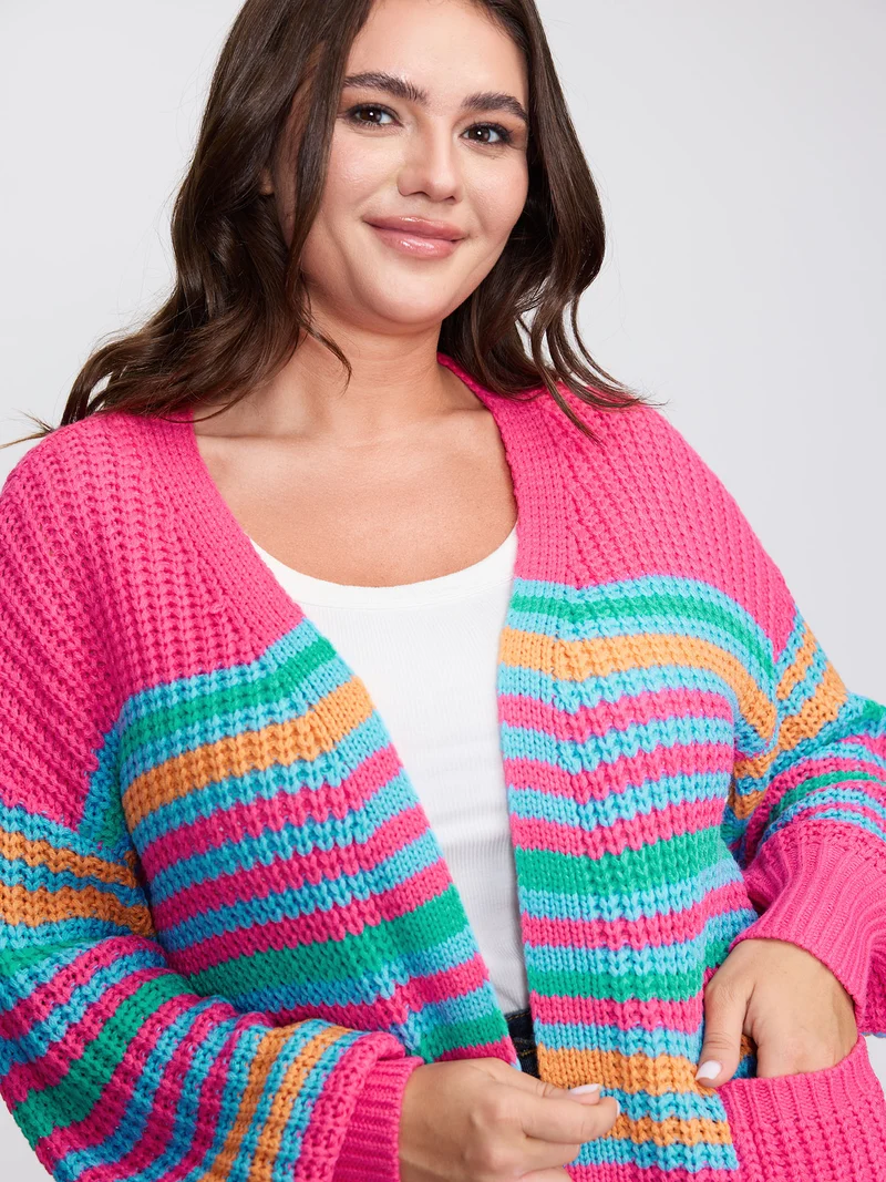 Colorful Stripe Pockets Knit Cardigan