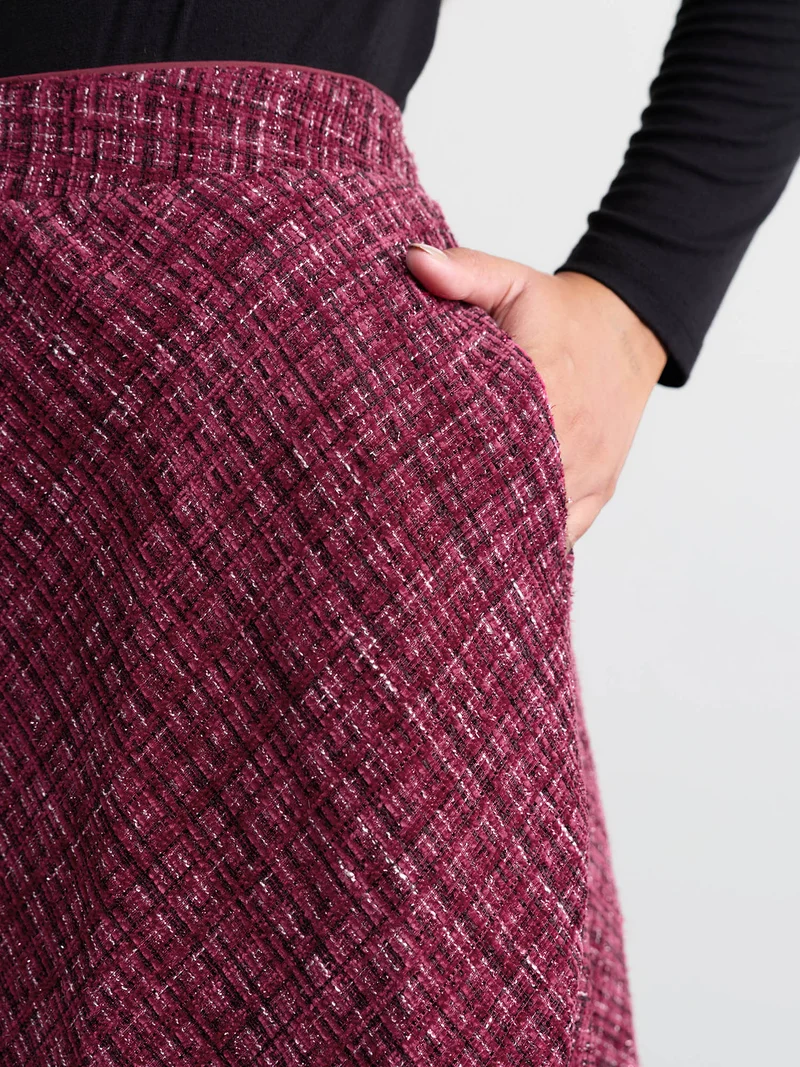 Tweed Fringe Hem Flowy Maxi Skirt