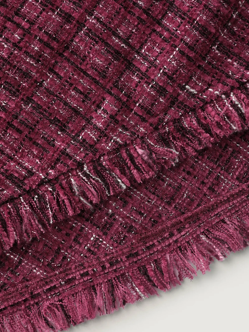 Tweed Fringe Hem Flowy Maxi Skirt