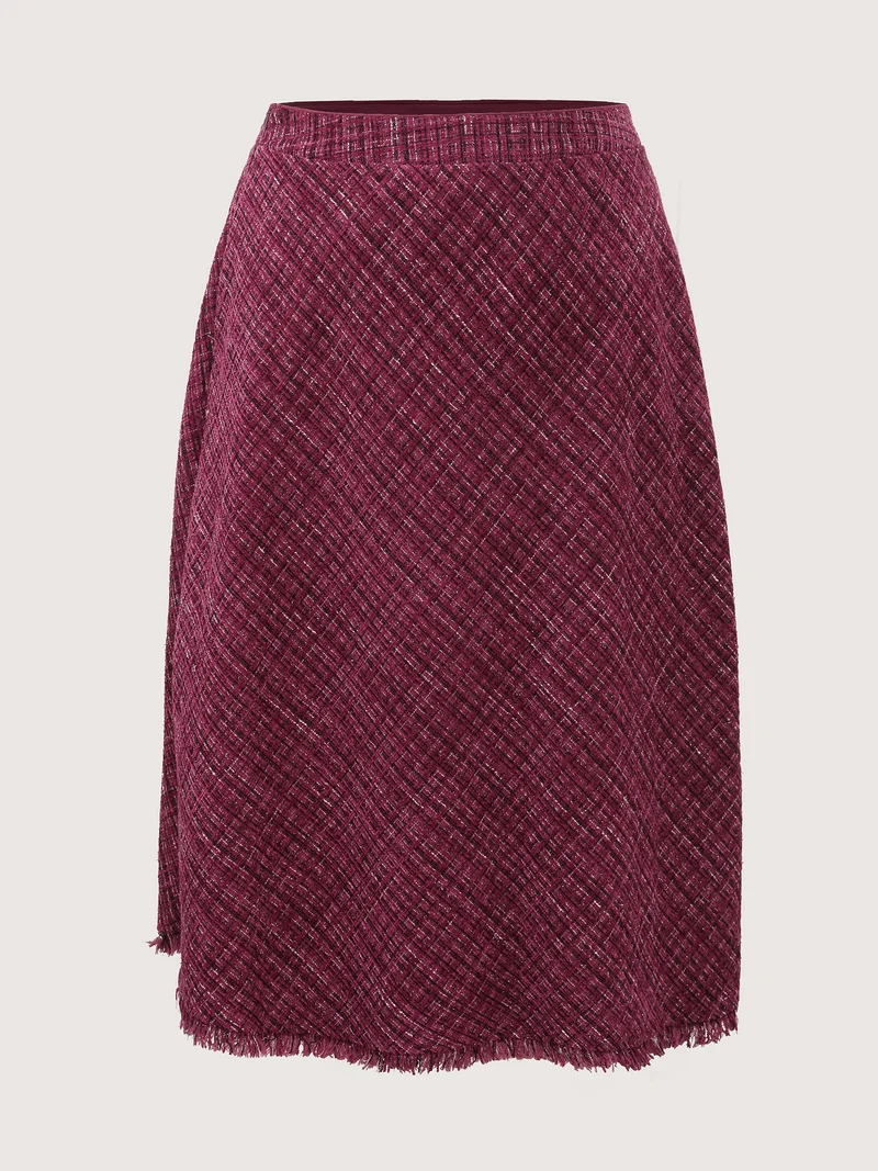 Tweed Fringe Hem Flowy Maxi Skirt