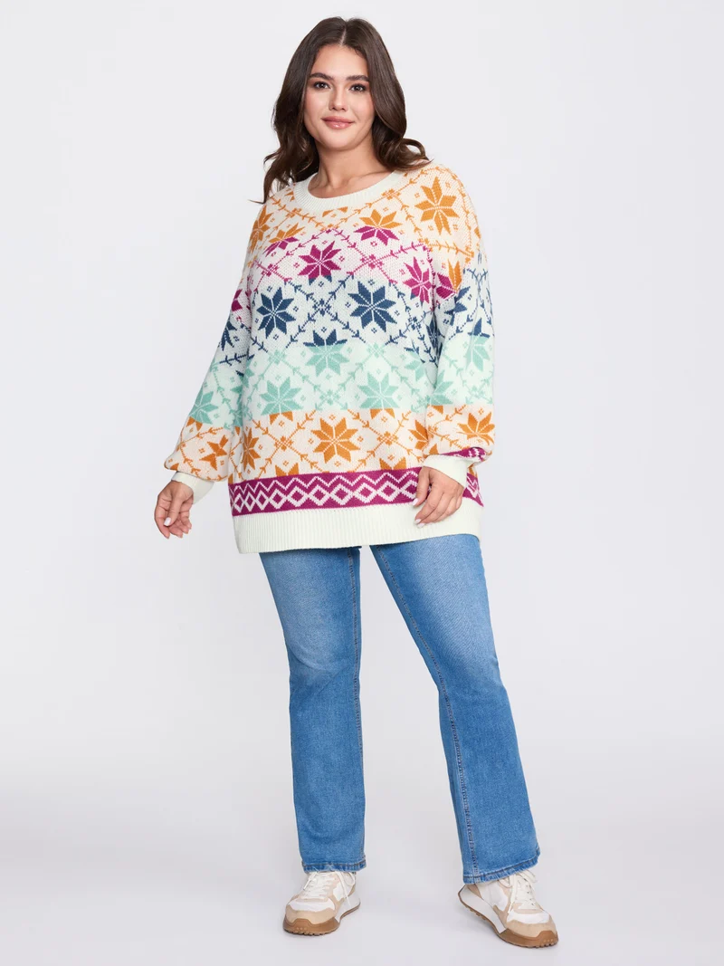 Color Gradient Snowflake Pattern Pullover