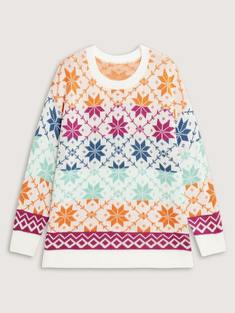 Color Gradient Snowflake Pattern Pullover