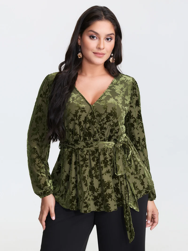 Velvet Laser Cut Side-Tie Blouse