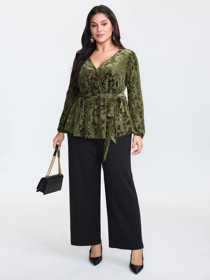 Velvet Laser Cut Side-Tie Blouse