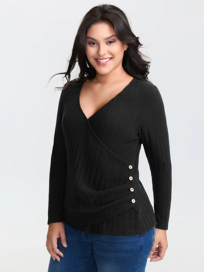 Textured Stretchy-Fit Buttons T-Shirt