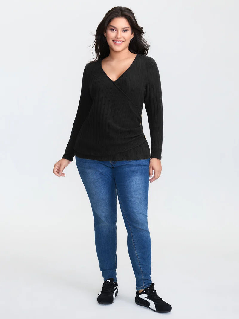 Textured Stretchy-Fit Buttons T-Shirt