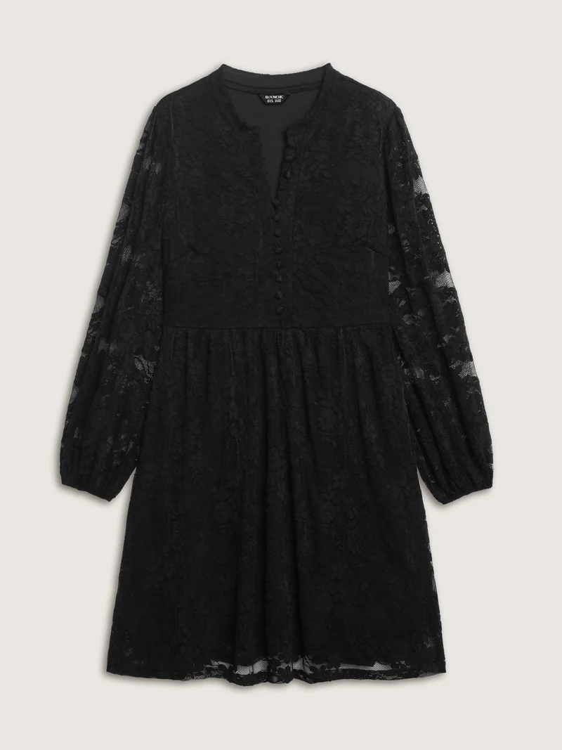 Sheer Lace Sleeve Waist-Defining Midi Dress