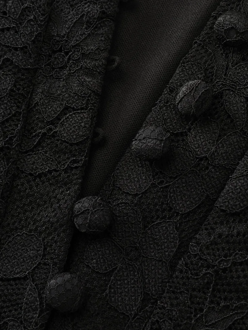 Sheer Lace Sleeve Waist-Defining Midi Dress