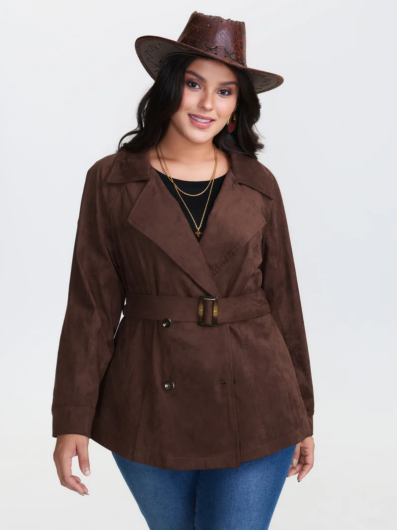 Suede Velvet Cinched-Waist Lined Jacket