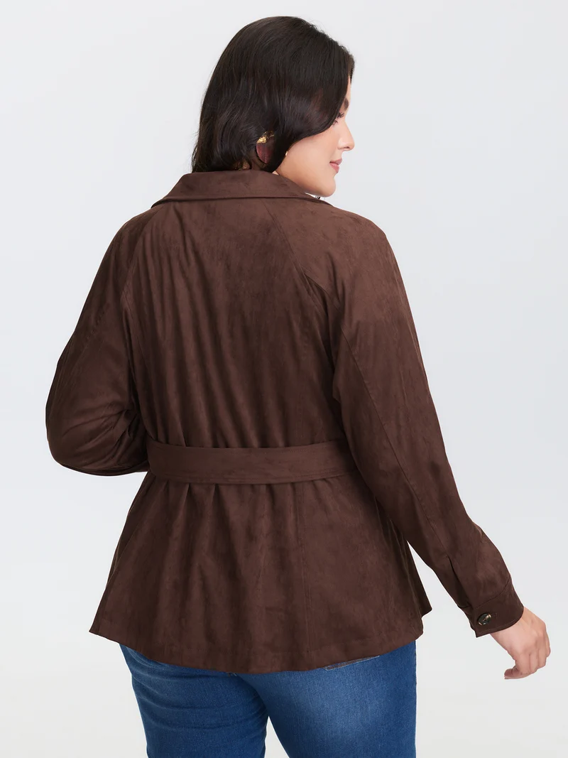 Suede Velvet Cinched-Waist Lined Jacket