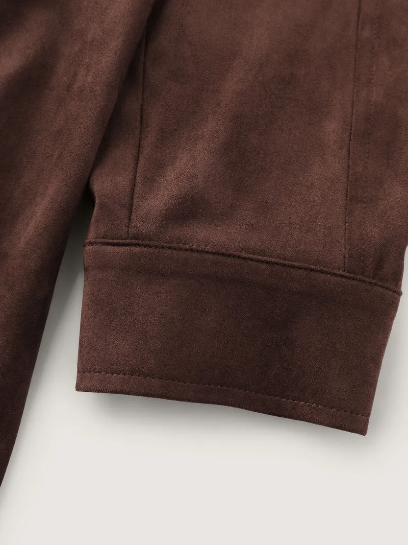 Suede Velvet Cinched-Waist Lined Jacket