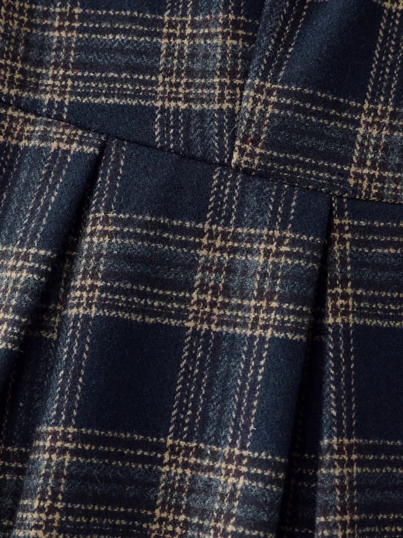 Checkered Pleated Pocket Midi Dress