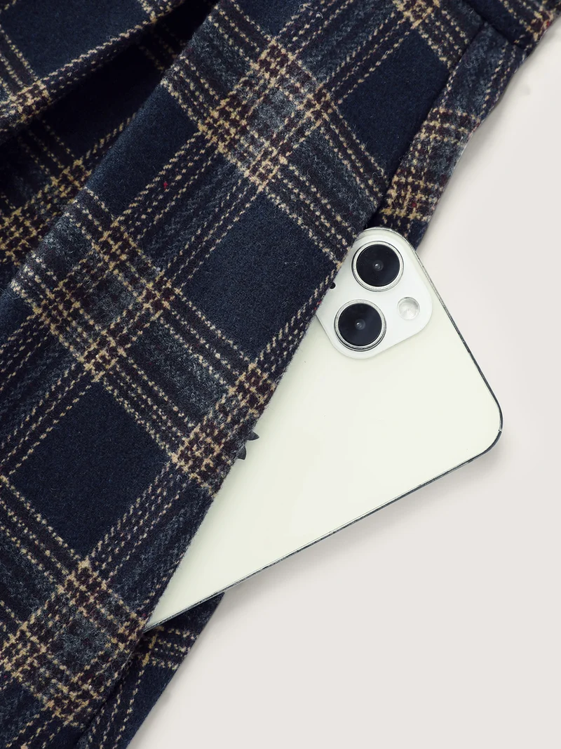 Checkered Pleated Pocket Midi Dress