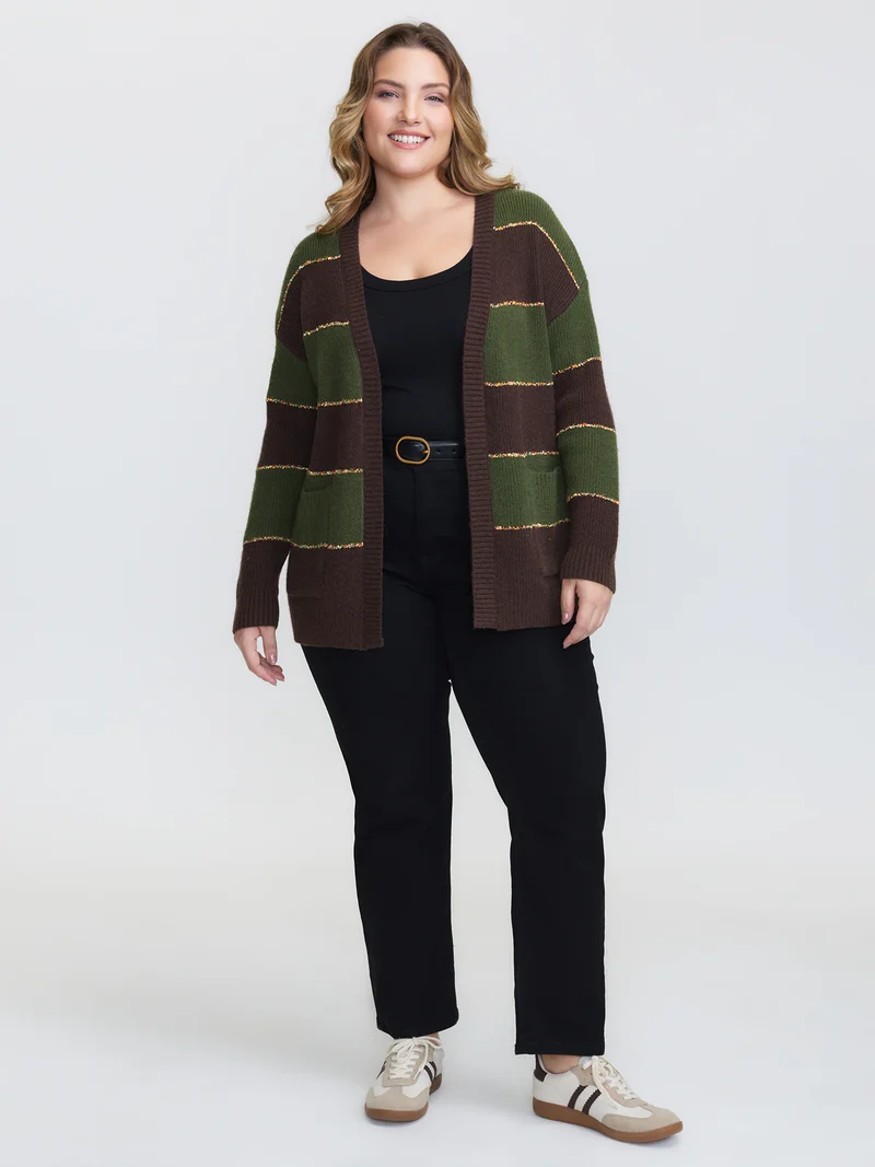 Textured Front-Open Heather Knit Cardigan