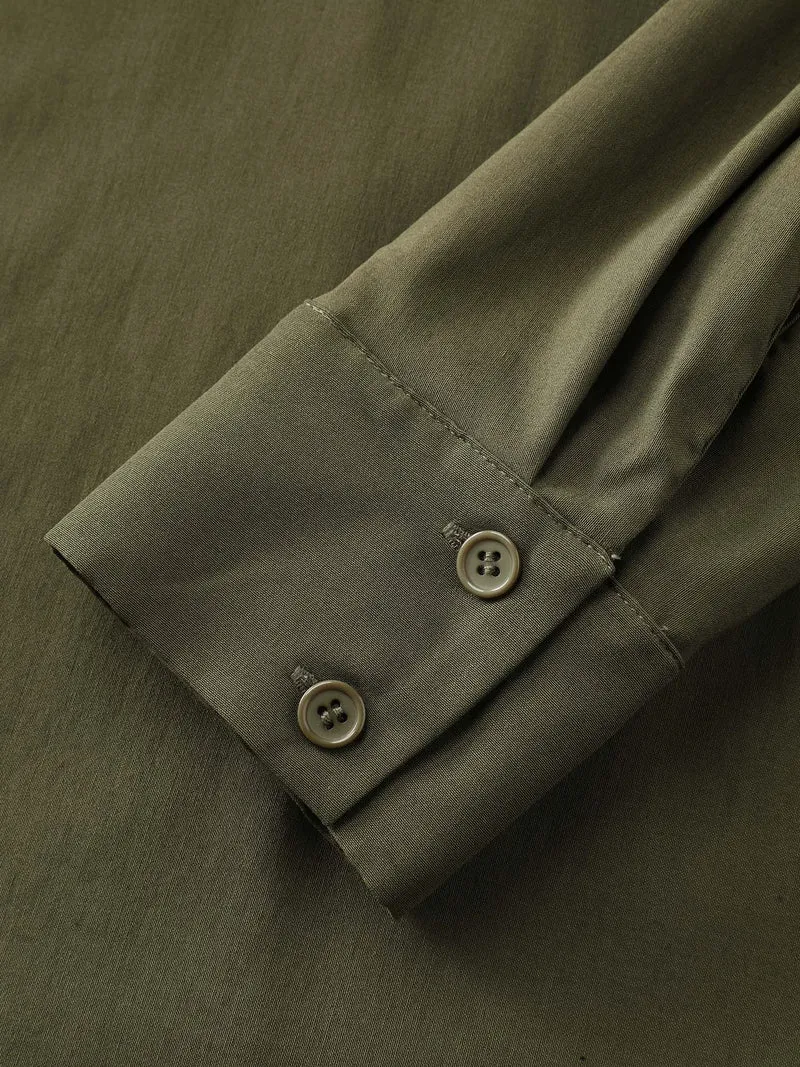 Arc Hem Cinched-Waist Shirt Maxi Dress